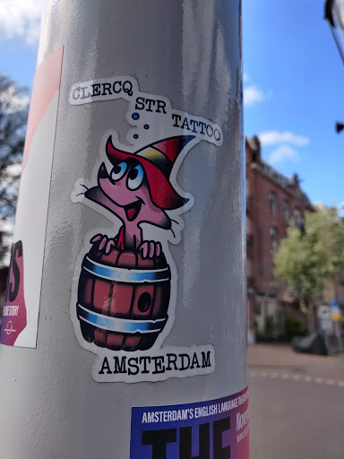 Street sticker CLERCQ STR TATTOO S HIDESTORY AMSTERDAM AMSTERDAM'S ENGLISH LANGUAGE THE TUC Nove www.ora