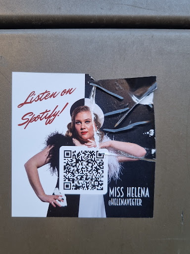 Street sticker Listen on Spotify! MISS HELENA @HELENAVEGTER <a class="a-tag" href="https://open.spotify.com/intl-nl/artist/1z5WA3j00WQzF4707xp3u6?si=3cMLbe_uT1mbHEG2l8IXOQ&amp;nd=1">https://open.spotify.com/intl-nl/artist/1z5WA3j00WQzF4707xp3u6?si=3cMLbe_uT1mbHEG2l8IXOQ&amp;nd=1</a>