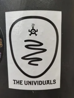 Street sticker Black and white sticker with a unique design. It features a stylized figure with a spiral and the words "THE UNIVIDUALS" at the bottom.