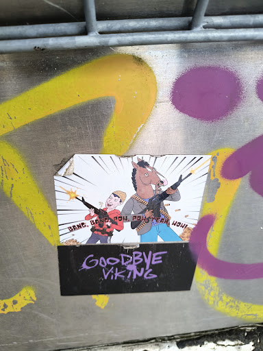 Street sticker Berlin POW, POW YEAH BANG WOWL BANG, GOODBYE ViKiNG