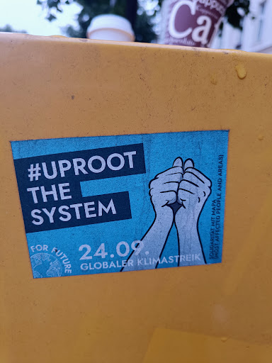 Street sticker Berlin Ca POLICE THE SYSTEM FOR FUTURE 24.09. GLOBALER KLIMASTREIK SOLIDARIT&Auml;T MIT MAPA (MOST AFFECTED PEOPLE AND AREAS)