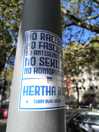 Street sticker NO RACISM NO FASCISM NO ANTISEMITISIT NO SEXISH NO HOMOPHOBIA HerthaBSC HERTHA BSU CURRY BLAU-WEISS