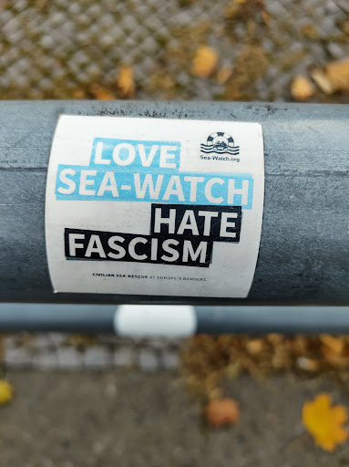 Street sticker LOVE SEA-WATCH HATE FASCISM Sea-Watch.org