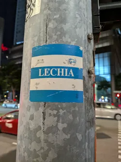 Street sticker A rectangular sticker featuring blue and white horizontal stripes. The word 'LECHIA' is printed in white across the center blue stripe, flanked by two small crests on the upper white stripe.