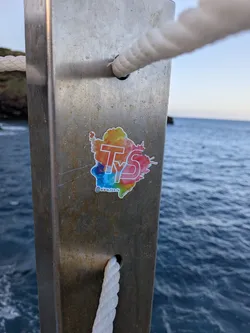 Street sticker A die-cut sticker featuring a vibrant, multi-colored watercolor splash background. The white outlined letters 'TYS' are centered, with the website 'www.tys.lu' printed at the bottom.