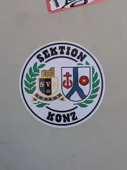 Street sticker Circular sticker featuring the SVE Trier 05 crest and the Konz coat of arms, enclosed by a green laurel wreath with 'SEKTION' and 'KONZ' text.