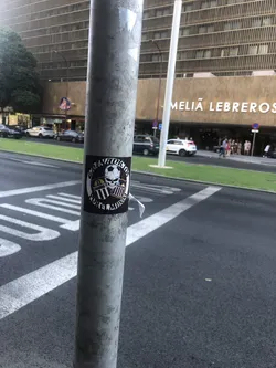 Street sticker Circular black sticker featuring a skull with a soccer ball pattern, flanked by two football crests (one labeled Carabobo FC). White text arches along the top and bottom borders.