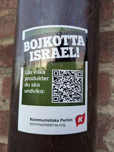 Street sticker Misc BOJKOTTA ISRAEL! L&auml;s vilka produkter du ska undvika: Kommunistiska Partiet K kommunisterna.org