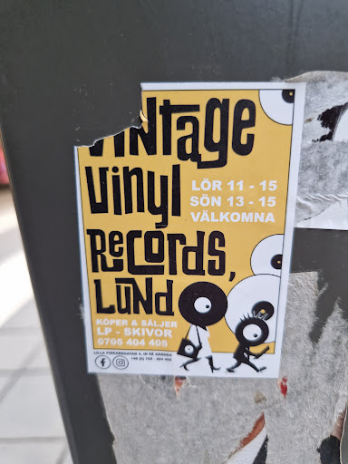 Street sticker ntage Vinyl L&Ouml;R 11-15 S&Ouml;N 13-15 V&Auml;LKOMNA Records, LuNd K&Ouml;PER &amp; S&Auml;LJER LP - SKIVOR 0705 404 405 LILLA FISKAREGATAN 4, IN PA GARDEN +46 (0) 705-404 405 f