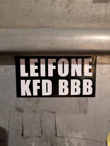 Street sticker The sticker is rectangular with a black background and white text. The text is LEIFONE on the top line and KFD BBB on the bottom line.