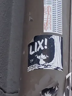 Street sticker A sticker featuring a whimsical illustration of a figure resembling a witch or fairy, with the text "LIX!" prominently displayed. The style is reminiscent of children's book illustrations or fantasy art. The number '59' is subtly included in the design.