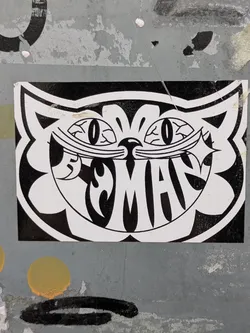 This sticker features a stylized cat face in black and white. The cat's eyes are wide, and the mouth area contains the text "SMASH" in a bold, stylized font that appears to be integrated into the cat's mouth design.