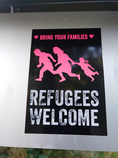 Street sticker Stockholm BRING YOUR FAMILIES REFUGEES WELCOME