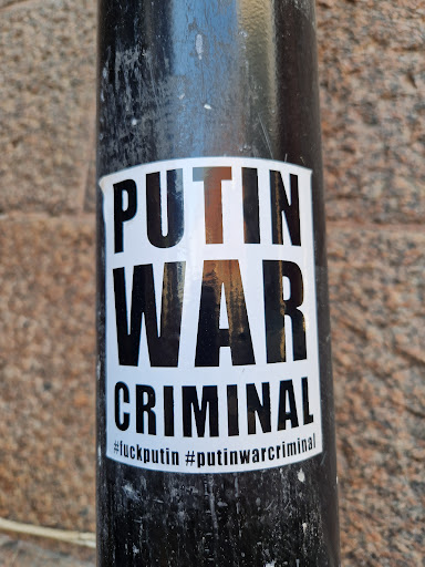 Street sticker Stockholm PUTIN WAR CRIMINAL