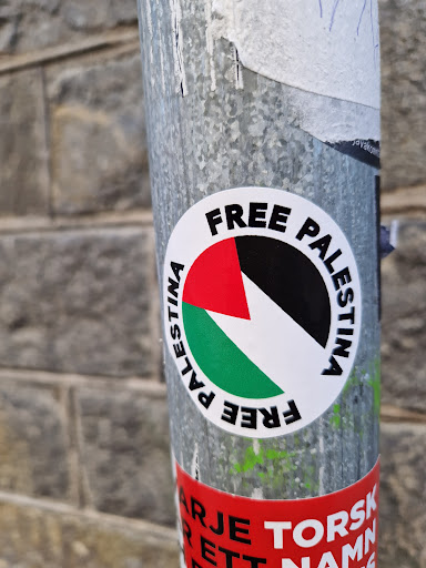 Street sticker Stockholm javakom PALESTINA FREE PALESTINA ARJE RETTI TORSK MANN