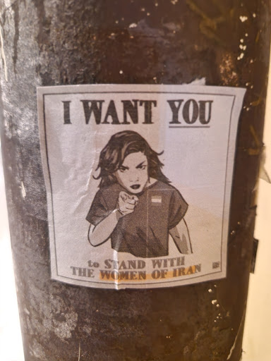 Street sticker I WANT YOU to STAND WITH THE WOMEN OF IRAN