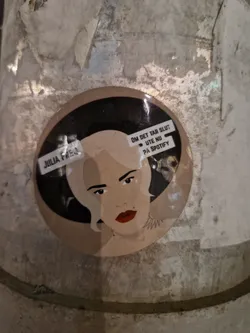 Street sticker Sticker featuring an illustration of Julia Freja, with text indicating that her song "Om det tar slut" is available on Spotify.