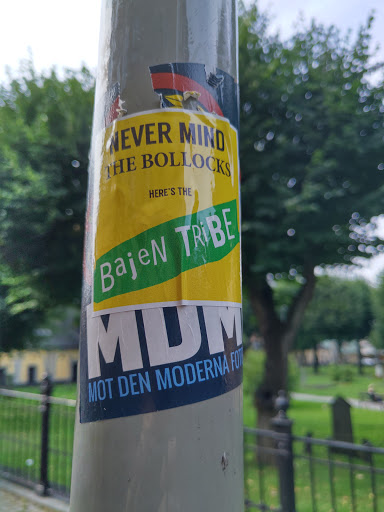 Street sticker Stockholm Never mind the bollocks Here's the Bajen tribe