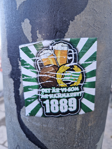 Street sticker U F DET &Auml;RVI-SOM ARHARMARBY! 1889