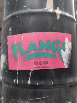 Street sticker Pink and teal indie rock band sticker with social media icons.