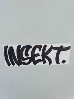 Street sticker A black and white graffiti sticker with the word INSEKT written in a stylized font. The sticker is rectangular and appears to be hand-drawn.