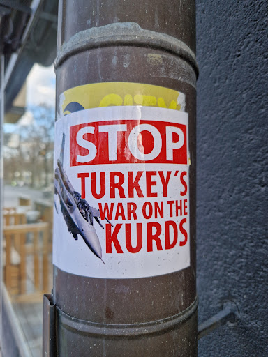 Street sticker Stockholm STOP TURKEY'S WAR ON THE KURDS