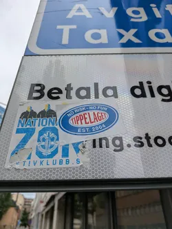 Street sticker An oval sticker with a blue border on a white backing. It features the red text 'TIPPELAGET' centered in a blue oval, flanked by 'NO RISK - NO FUN' above and 'EST. 2004' below.