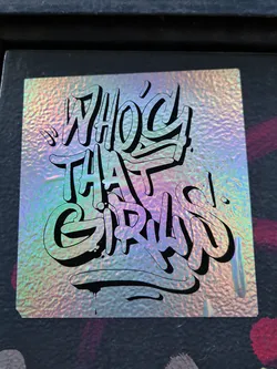 Street sticker Holographic sticker with graffiti-style text. The text says Who's That Girl?.