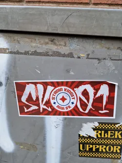 Red and white sticker with stylized text SK91 and a logo that says "Stadium Kings" and "AIK IFK".