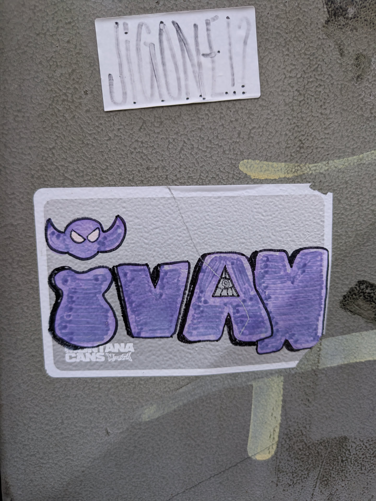 Purple and white sticker with the word Svax in bubble letters. There is a small illustration of a ghost-like creature above the word. The sticker also has a small logo that reads 'Louisiana Cans'.
