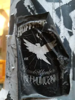 Black and white sticker with a bird and text. The text says "Hoffside est." and  "Proud Member of Hoffside".