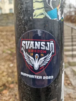 Round sticker featuring a swan logo with the text "Svanskjö Ungdom 19 74" and "Supporter 2023".
