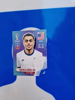 A sticker featuring Sergiño Dest, a soccer player from the USA national team.  The sticker includes his name, birthdate (3-11-2000), and the year 2019, likely referencing a specific tournament or season.