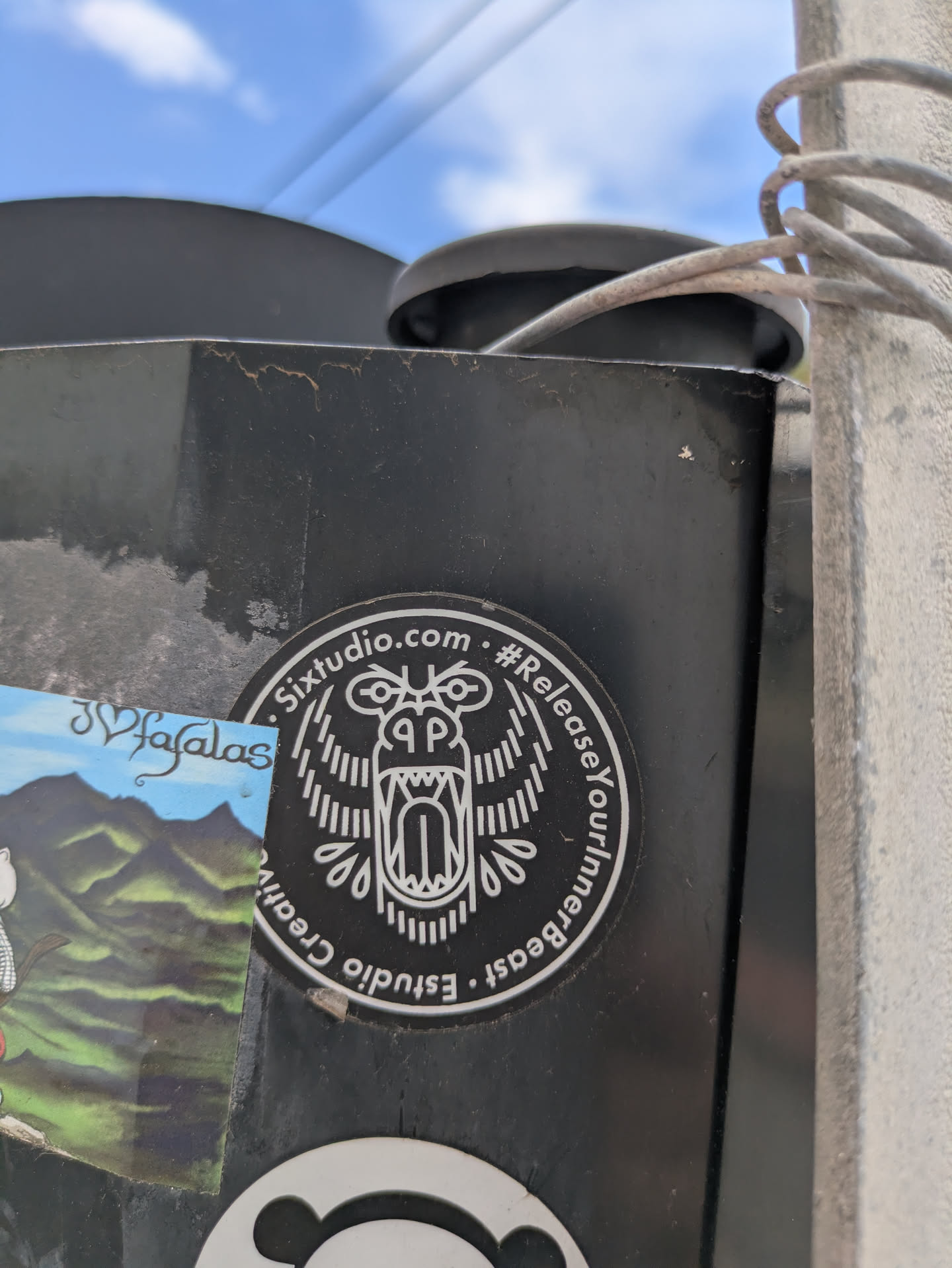 The round sticker features a stylized roaring beast design in white against a black background. It includes the website 'Sixtudio.com' and the hashtag '#ReleaseYourInnerBeast' printed around the edge. The artwork is clean and minimalist.