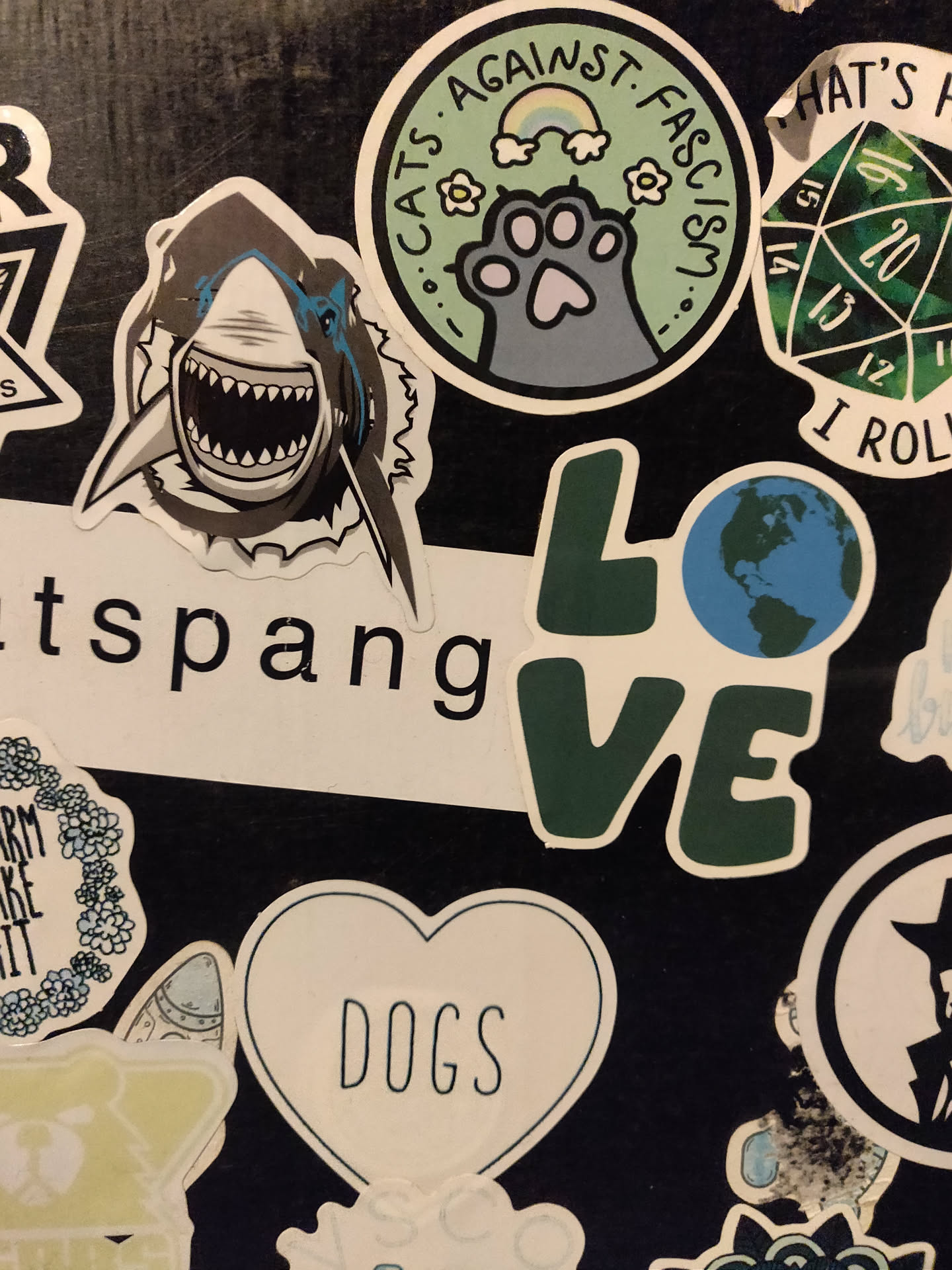 A sticker of a great white shark with its mouth open, showing sharp teeth.  The style is somewhat cartoonish but still captures the intensity of the animal. The shark is centered on the sticker, with some jagged edges around it implying movement or water. 